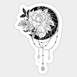 Wonderful moon with flower, lineart Sticker